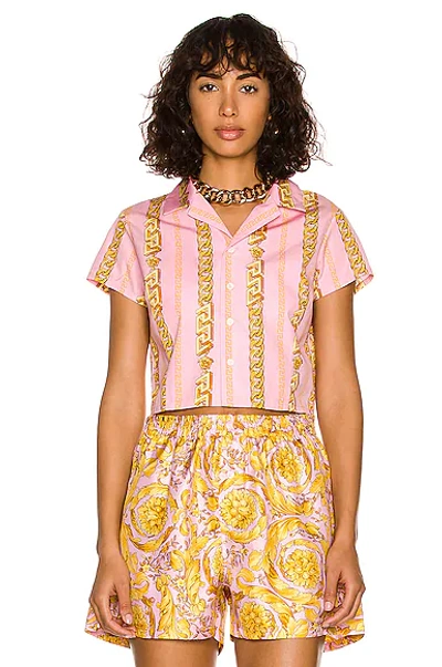 Shop Versace Chain Short Sleeve Top In Candy & Oro