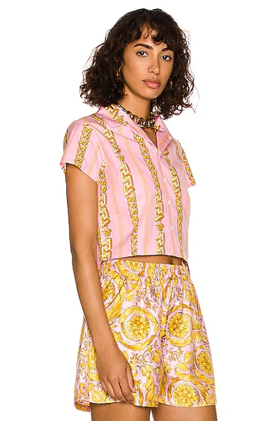 Shop Versace Chain Short Sleeve Top In Candy & Oro