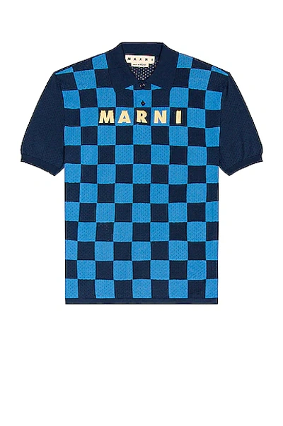 Shop Marni Check Polo In Light Navy