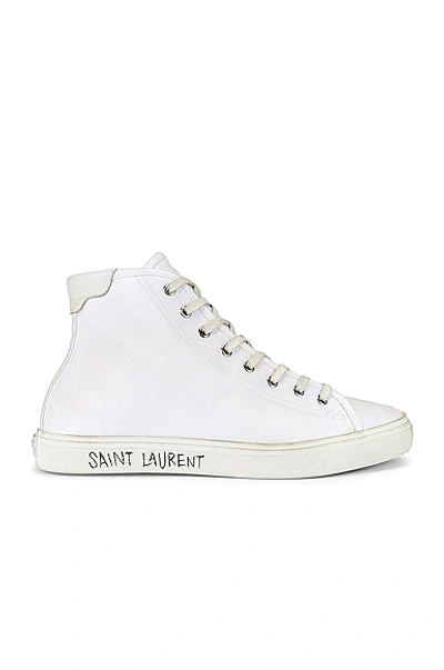 Saint Laurent White Canvas Malibu Mid-top Sneakers In Blanc Optique