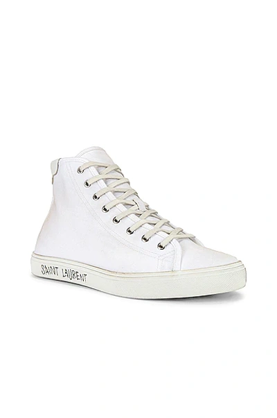 Saint Laurent White Canvas Malibu Mid-top Sneakers In Blanc Optique