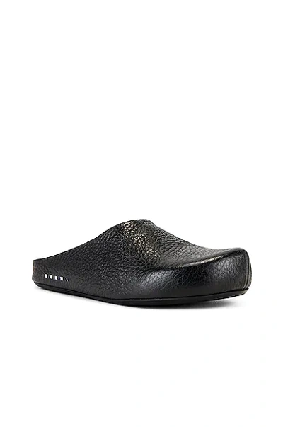 Marni Textured-leather Clog Slippers In Black