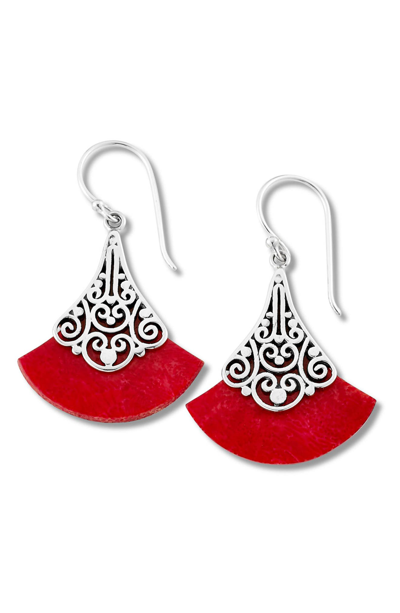 Shop Samuel B. Sterling Silver Coral Fan Drop Earrings In Red