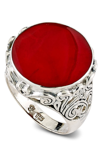 Shop Samuel B. Sterling Silver Round Coral Ring In Red