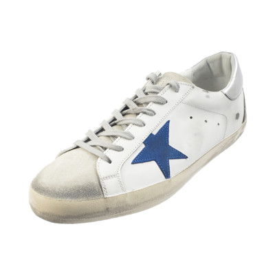 Shop Golden Goose Superstar White Sneakers With Blue Star