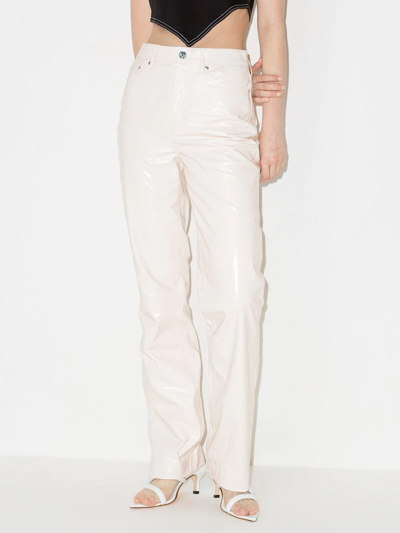 Remain Birger Christensen Lynn Leather Straight-leg Trousers In Weiss