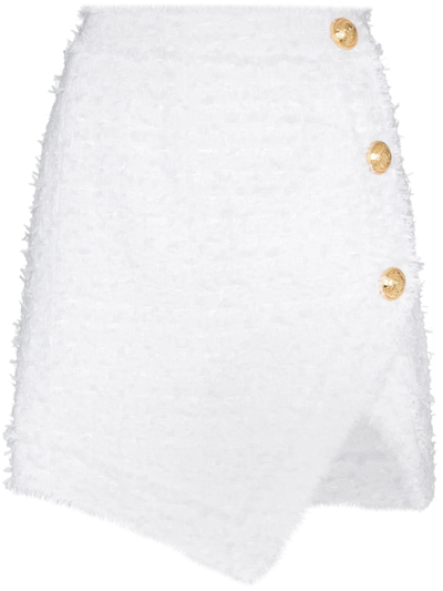 Shop Balmain Textured-tweed Mini Skirt In Weiss