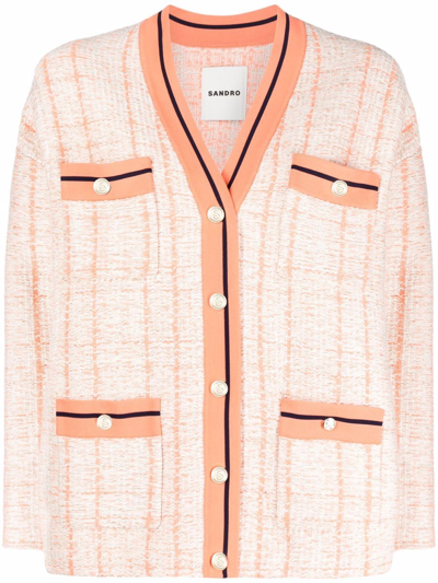 Shop Sandro Button-up Tweed Cardigan In Nude