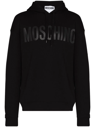 Shop Moschino Tonal-logo Cotton Hoodie In Schwarz