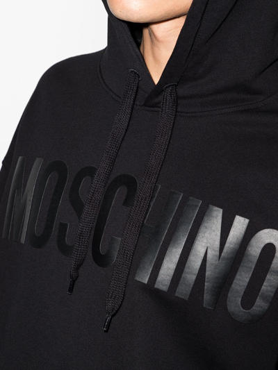 Shop Moschino Tonal-logo Cotton Hoodie In Schwarz