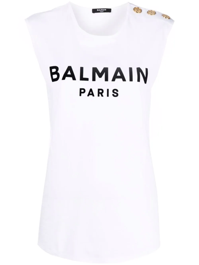 Shop Balmain 3 Button Flocked Tank Top In Weiss