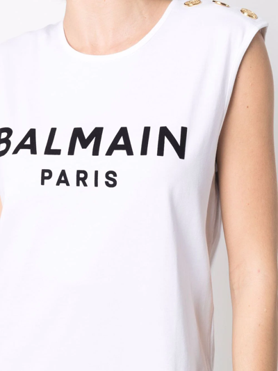 Shop Balmain 3 Button Flocked Tank Top In Weiss