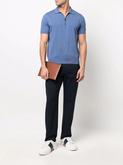 Shop Canali Zipped Polo Shirt In Blau
