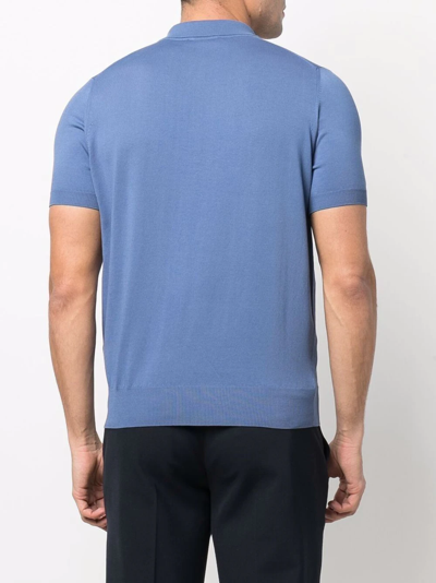 Shop Canali Zipped Polo Shirt In Blau