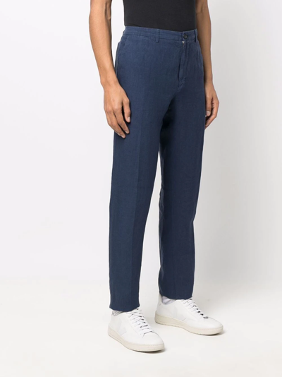 Shop 120% Lino Straight-leg Linen Trousers In Blau
