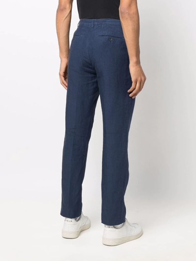 Shop 120% Lino Straight-leg Linen Trousers In Blau
