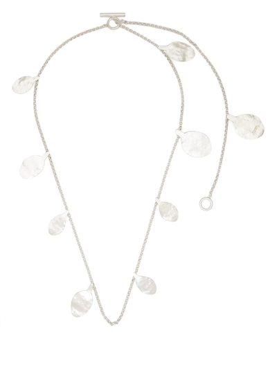 Shop Jil Sander Leaf Charm Hammered Necklace In Silber