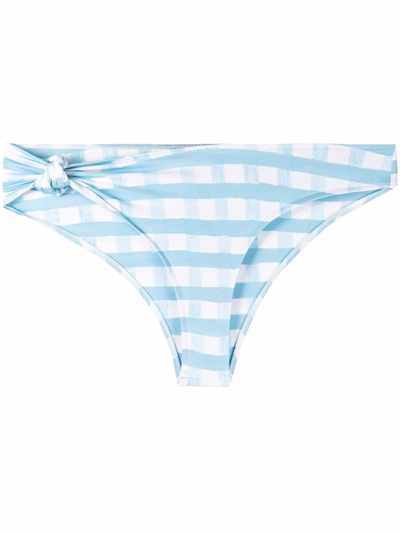 Shop Jacquemus Gingham Side-knot Bikini Bottoms In Blau
