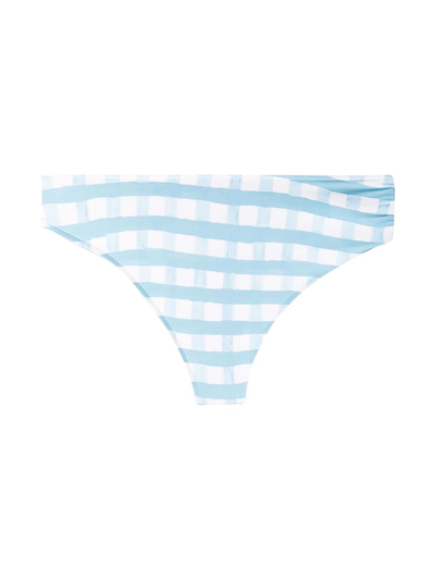 Shop Jacquemus Gingham Side-knot Bikini Bottoms In Blau