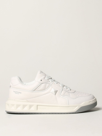 Shop Valentino One Stud Nappa Sneakers In White