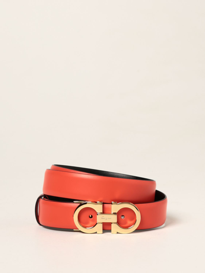 Shop Ferragamo Gancini Reversible Leather Belt In Orange