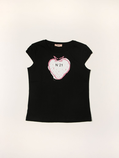 Shop N°21 N ° 21 Cotton T-shirt With Strawberry Print In Black