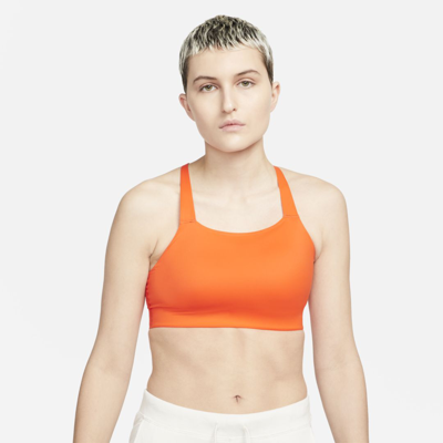 Shop Nike Dri-fit Swoosh Women's Medium-support Padded Sports Bra In Rush Orange,iron Grey