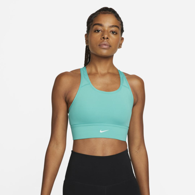 Shop Nike Women's Swoosh Medium-support 1-piece Padded Longline Sports Bra In Green