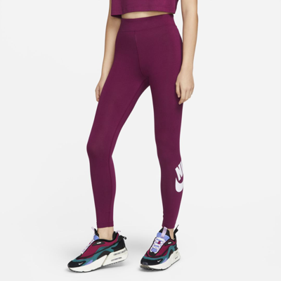 Shop Nike Sportswear Essential Women's High-waisted Logo Leggings In Sangria,white