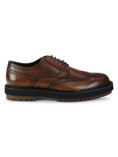 Shop Tod's Men's Perforated Leather Brogues In Brown