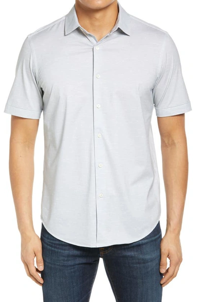 Shop Bugatchi Tech Slub Knit Short Sleeve Stretch Cotton Button-up Shirt In Platinum