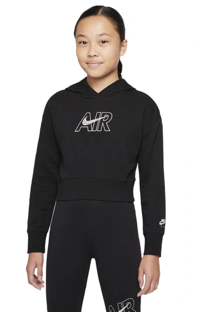Shop Nike Kids' French Terry Crop Hoodie In Black/ White/ Light Smoke Grey