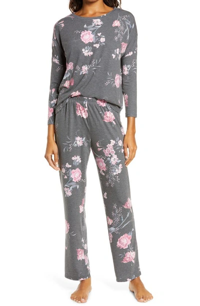 Shop Flora Nikrooz Kathy Floral Pajamas In Dk Heather Grey