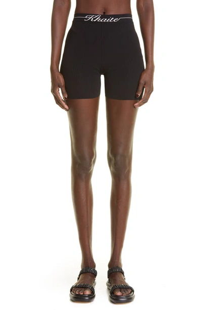 Shop Khaite Bryant Logo Waist Biking Shorts In Black