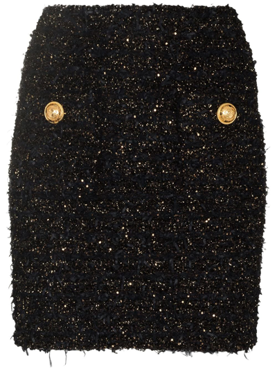 Balmain High-rise Tweed Miniskirt In Black