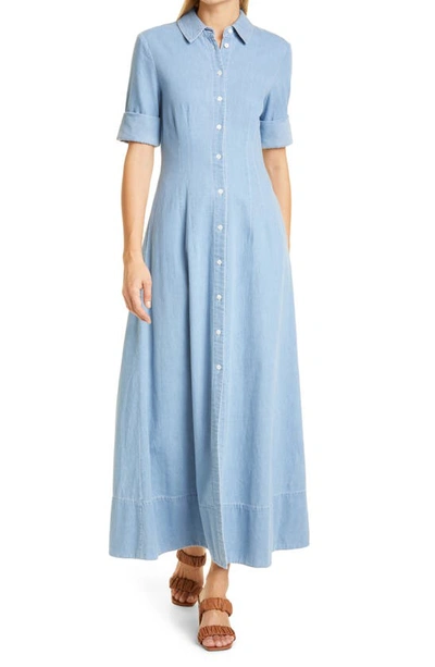 Staud Joan Cotton-chambray Maxi Shirt Dress In Blue | ModeSens