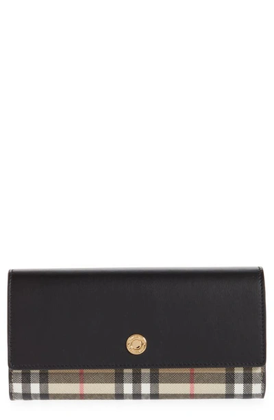 Shop Burberry Halton Vintage Check & Leather Continental Wallet In Black