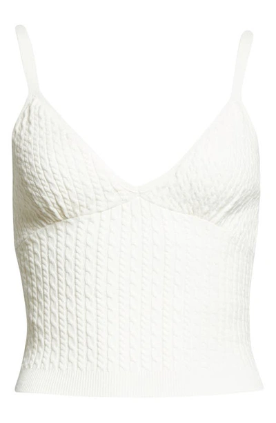 Shop Alice And Olivia Kenna Cable Crop Cotton Sweater Tank In Soft White