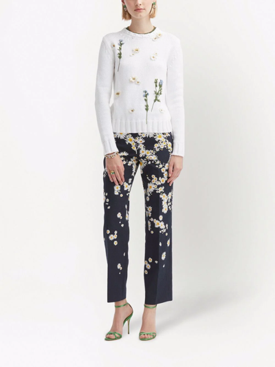 Shop Oscar De La Renta Floral Embroidered Jumper In White