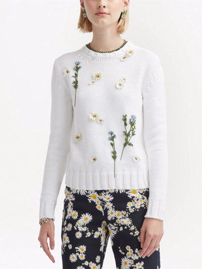 Shop Oscar De La Renta Floral Embroidered Jumper In White