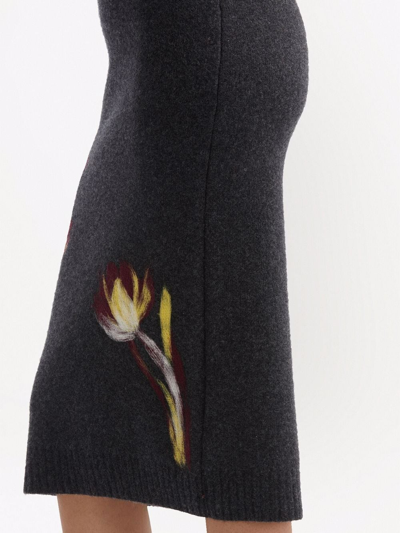 Shop Oscar De La Renta Floral-motif Knitted Skirt In Black