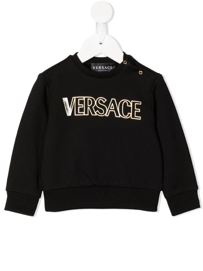 Shop Versace Logo-print Fleece Sweater In Black