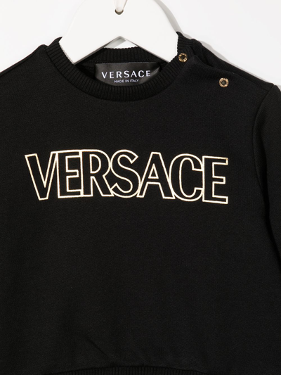 Shop Versace Logo-print Fleece Sweater In Black