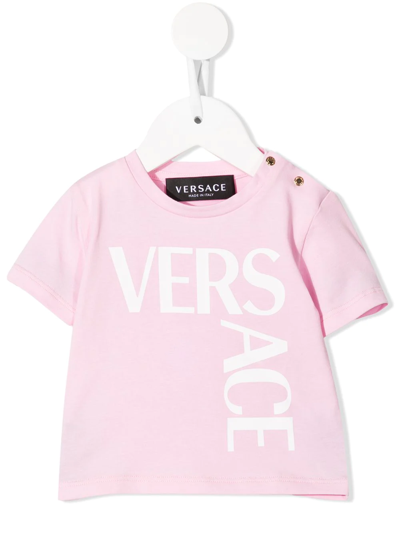 Shop Versace Logo-print Jersey T-shirt In Pink