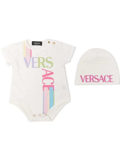 Shop Versace Rainbow Logo-print Bodysuit Set In White