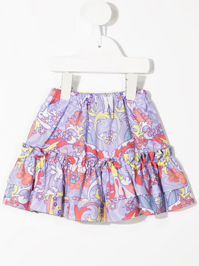 Shop Versace Barocco-print Ruffled Miniskirt In Purple