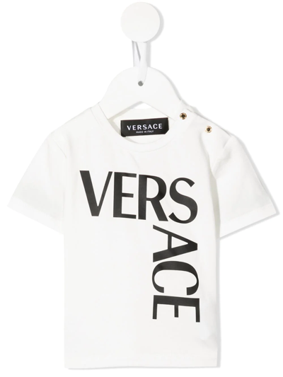 Shop Versace Logo-print Jersey T-shirt In White