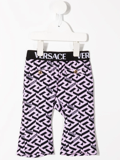 Shop Versace Logo-waistband Leggings In Pink