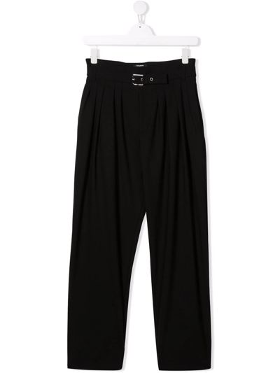 Shop Balmain Teen Box Pleat Belted Trousers In Black