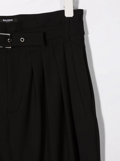 Shop Balmain Teen Box Pleat Belted Trousers In Black